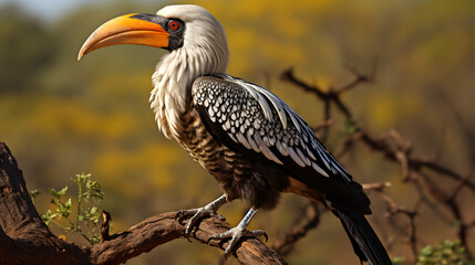 Obraz premium Yellow-billed Hornbill Standing Against a Natural Background