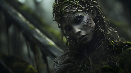 cinematic shot, closeup shot, alien ivy on forest floor, overcast lighting