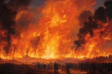 Fototapeta na wymiar A raging blaze ignites the night, creating a breathtaking spectacle of fiery hues