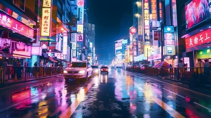 Night traffic in Seoul, South Korea.