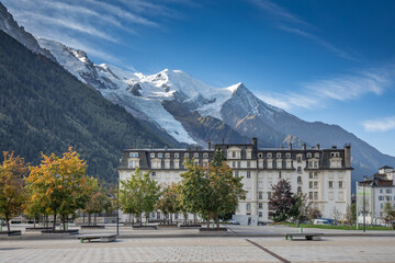 Glacier Bossons viewed from Chamonix town