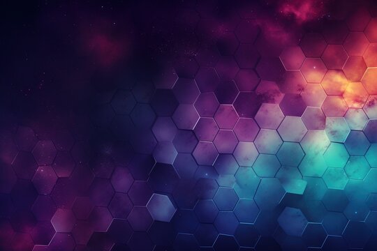 A vast galaxy portrayed using hexagons with gradient space colors © Szabolcs
