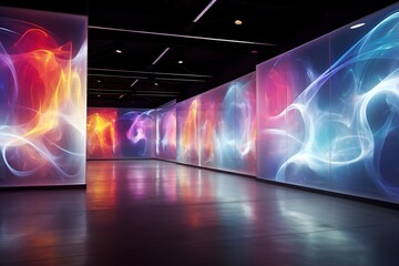 Abstract shot of a contemporary art gallery with light painting effect