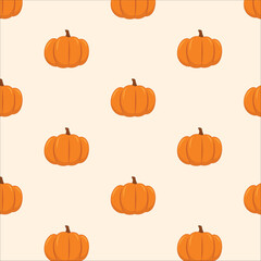Cute seamless pattern with scary pumpkin. Thanksgiving pumpkin background. Halloween pattern. Vector illustration	