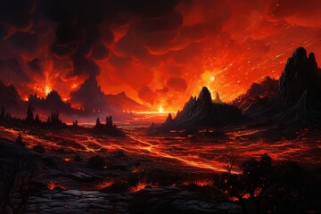 An untamed blaze erupts, casting a fiery glow upon the nocturnal landscape