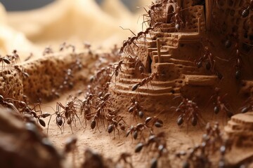 Awe-inspiring ant colony constructing an intricate anthill - obrazy, fototapety, plakaty