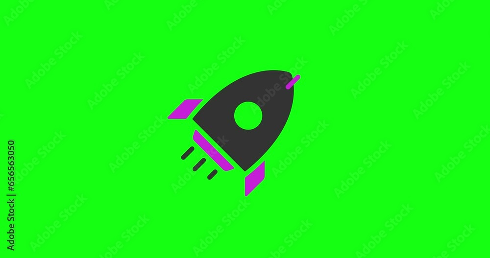 Poster flying rocket animated icon green screen. flying rocket 2 color animated icon. 4k looped video anima