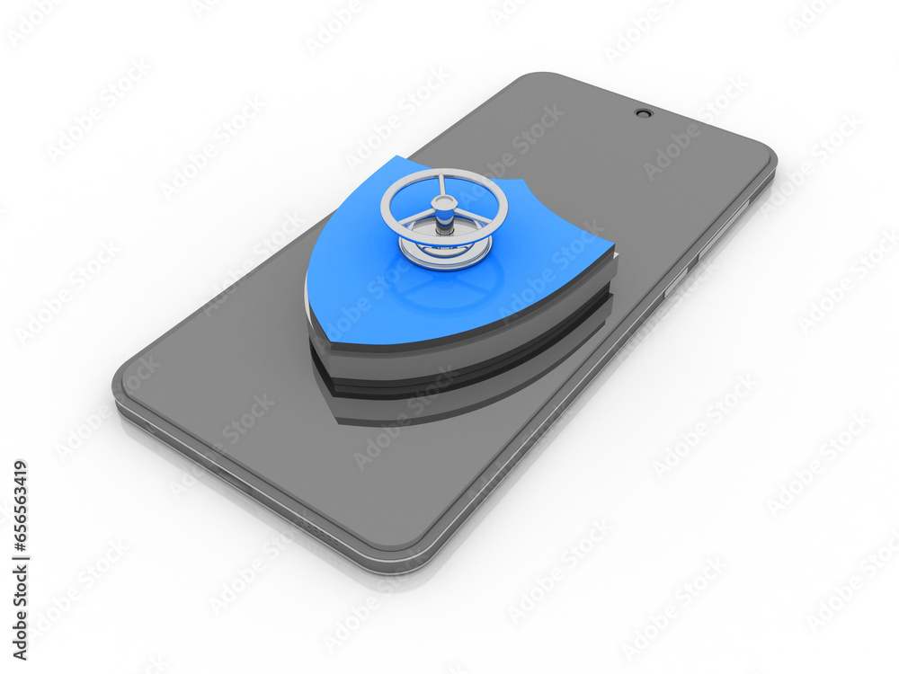 Poster 3d rendering transmitter mobile with shield lock