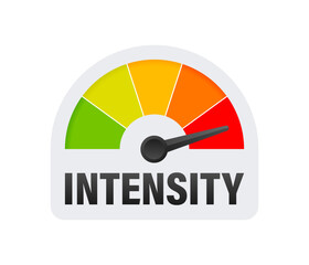 Intensity Level Meter, measuring scale. Intensity Level speedometer indicator. Vector stock illustration