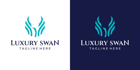Fototapeta na wymiar Luxury Swan Abstract Logo Head and Wings.