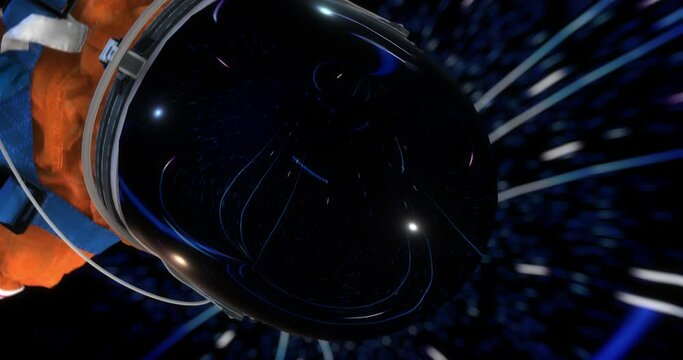 An Astronaut's Lone Flight Beyond Earth. Colorful Black Hole. Technology Related 3D Abstract Background.