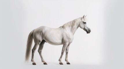 Naklejka na ściany i meble white horse standing on a white background the horse.Generative AI