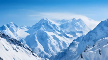 Fotobehang Panoramic view of the Caucasus Mountains in winter, Georgia. © Iman