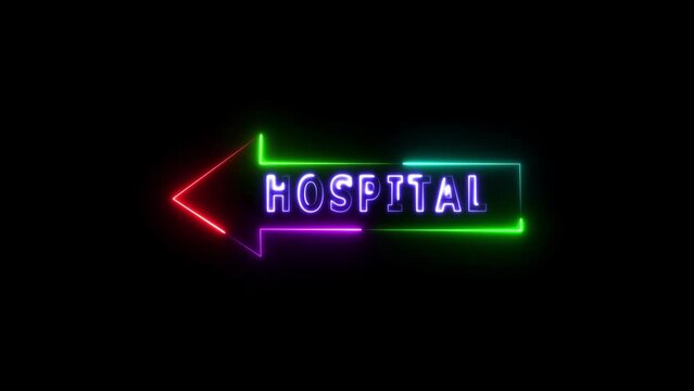 Abstract neon hospital sign outside patient treatment room. 4k resolution animated background.