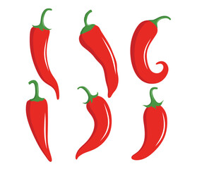 red hot chili peppers set, chili vector icon fruit and vegetable - obrazy, fototapety, plakaty