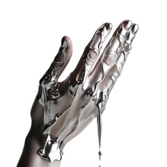 molten metal flows down the hand isolated on a transparent background