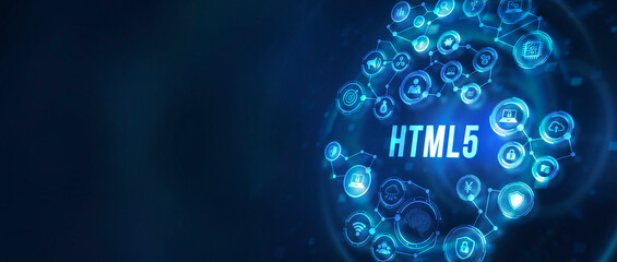 Internet, business, Technology and network concept. HTML5. 3d illustration