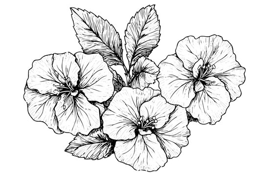 Hibiscus flower hand drawn ink sketch. Engraved style vector illustration