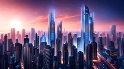 Fototapeta premium city skyline at sunset