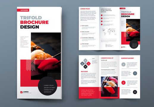 Business Trifold Brochure Layout with Red flat Elements