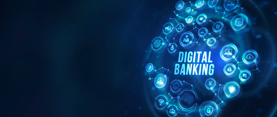 Internet, business, Technology and network concept. Digital bank. Online banking and transaction concept.  3d illustration
