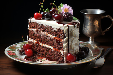 Generative AI - A piece of schwarzwald cake with cherries