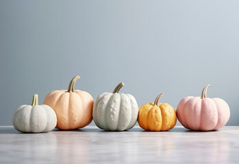 Colorful Pumpkins on a Blank Background for Halloween or Thanksgiving Celebration