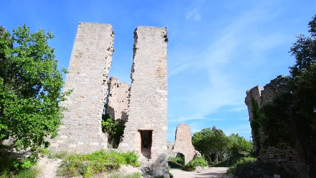 Castle of Valbelle in Tourves, abandoned and in ruins, now nestled in a park, remains a cherished tourist spot, ideal for picnics and leisurely walks in South of France.