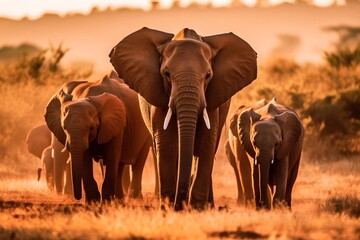 Fototapeta na wymiar Herd of elephants in Chobe National Park, Botswana, Africa