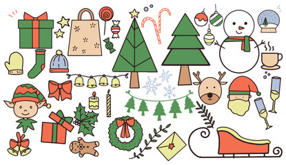 cute illustration elements of christmas. hand drawn artline of winter. eps 10