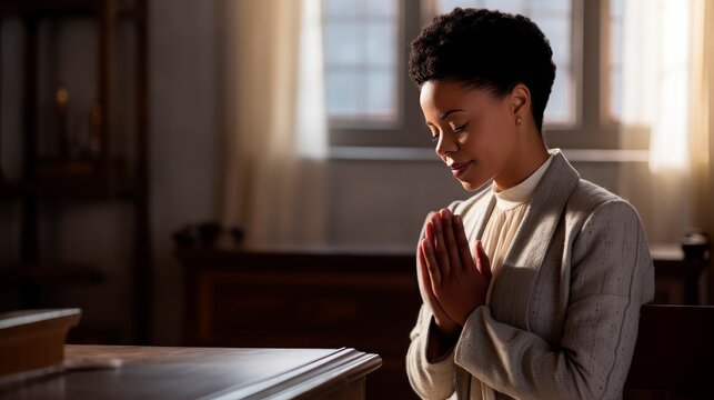 Black woman praying or meditating