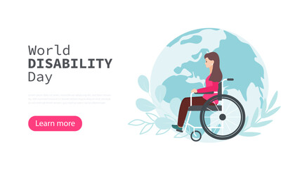 World Disability Day web banner. Concept of supporting people with disabilities. Modern vector illustration.