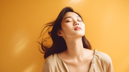 Naklejka premium Dreaming peaceful person with closed eyes, meditating