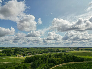 Aerial view Bordeaux Vineyard at sunrise, Entre deux mers, Gironde. High quality photo