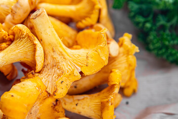 chanterelle mushrooms tasty mushroom fresh food snack on the table copy space food background rustic top view 