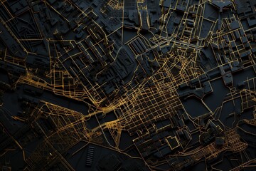 Obraz premium Topographic contour map morphed into metallic grid circuitry