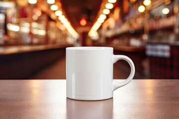 A plain white ceramic mug mockup in a vintage diner - obrazy, fototapety, plakaty