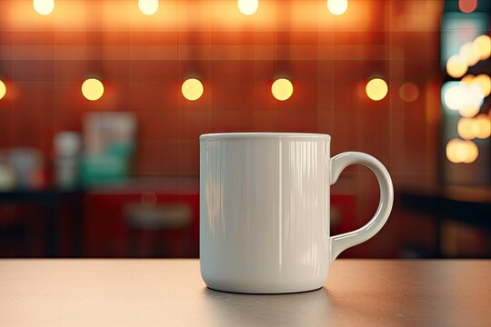 A Plain White Ceramic Mug Mockup In A Vintage Diner