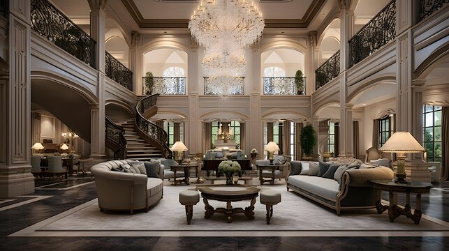 Luxury living room in a classic style. Panorama.