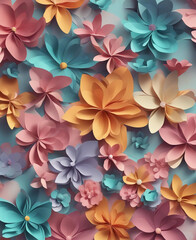Paper cut flowers banner.  Decorative elements for holiday design. Generative AI.