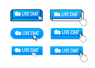 Live chat Button with pointer clicking. Live chat web buttons set. User interface element in flat style. Vector stock illustration