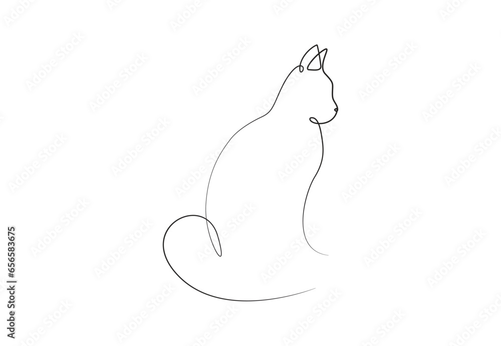 Poster one continuous line art cat design silhouette. sketch and minimalism styles. vector illustration. pr