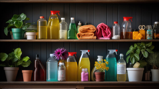 Different detergents filled with colorful chemicals