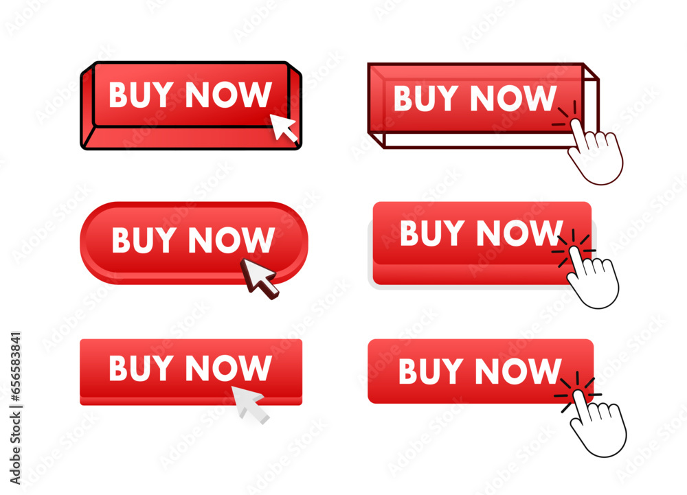 Poster buy now with pointer clicking. buy now web buttons set. user interface element in flat style. vector