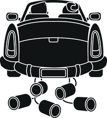 Cartoon Black and White Illustration Vector Of A Newly Wed Couple Driving Off in a Car with Cans Tied to the Back