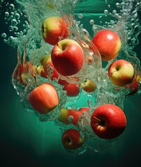 Red apples fall into the water