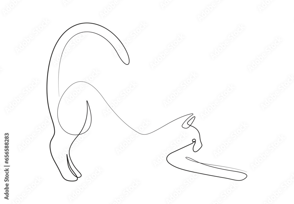 Poster cat in continuous one line drawing style vector illustration. abstract and minimalist cat icon. isol