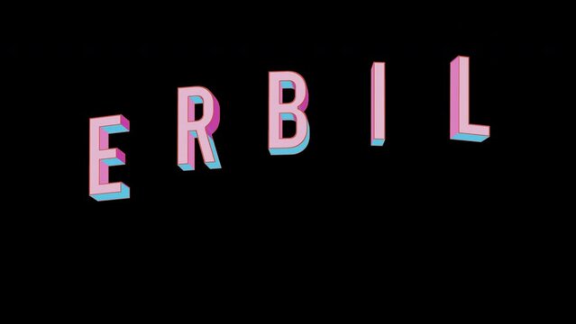 Bright letters jump merrily in the inscription ERBIL city. Retro. Alpha channel black. Looped from frame 120 to 240, Alpha BW at the end