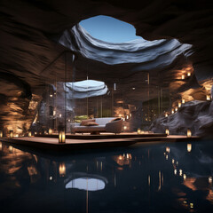 Abstract tropical luxury SPA in a cave