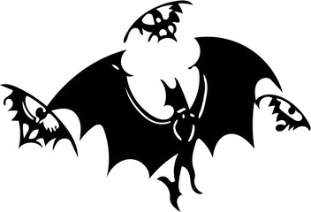 Black and white Halloween festival vector illustration with pumpkins and bats